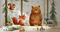 Fresque murale d’amis espiègles des bois dans une forêt automnale