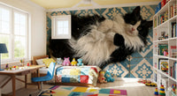 Murale da parete con ritratto di gatto blu rustico piastrellato