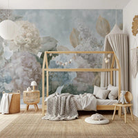Vintage bloemenmuurschildering met hortensia's en pioenrozen