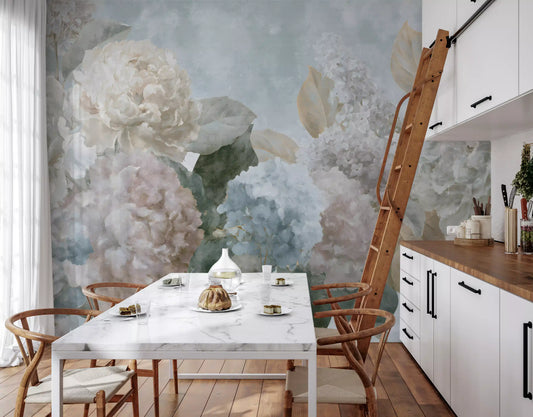 Vintage Hydrangea and Peony Floral Wall Mural