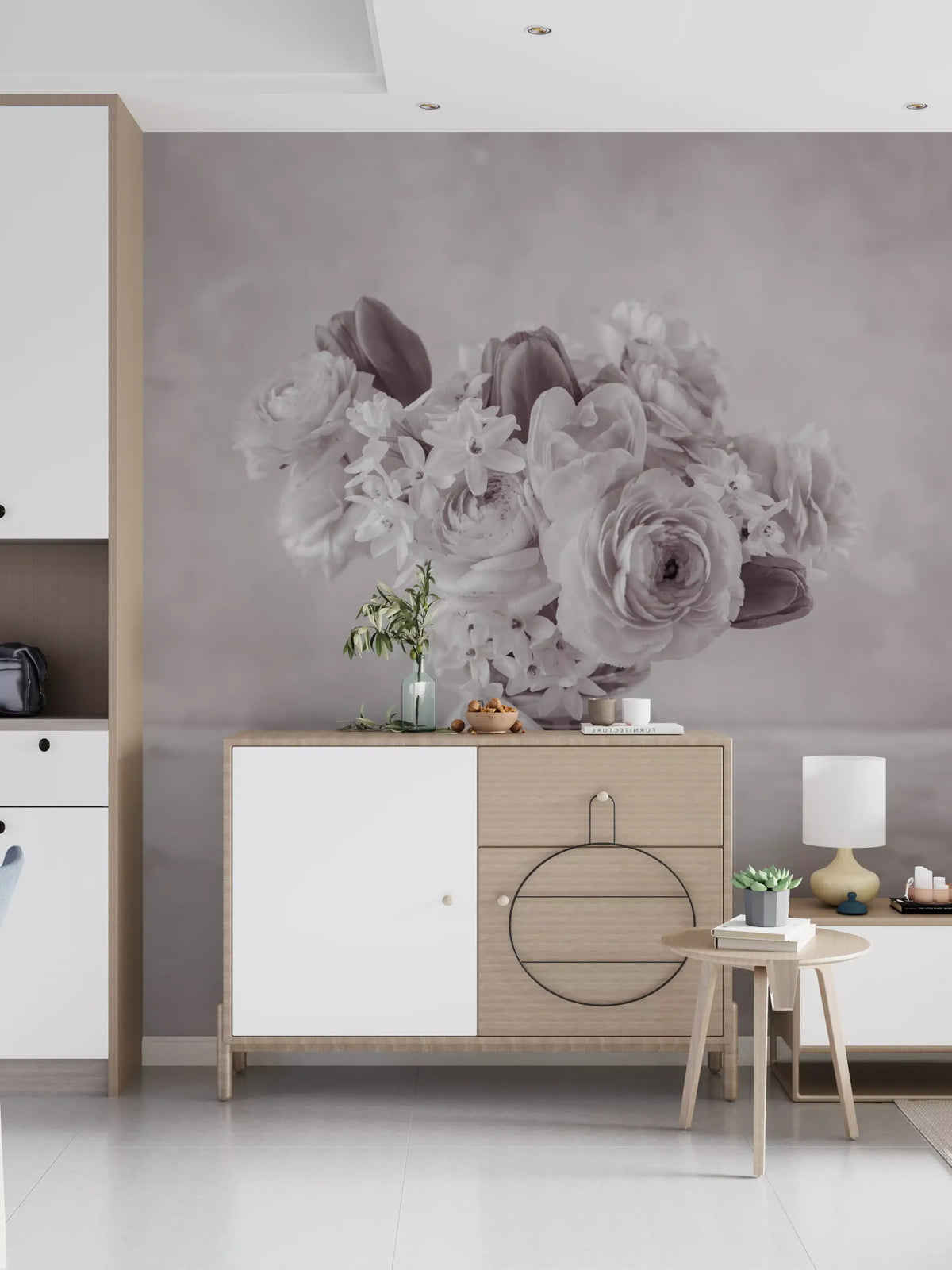 Panoramique mural Étude de nature morte florale aux tons doux