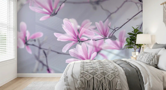 Fototapet mural cu ramuri florale roz abstracte