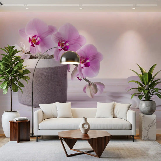 Minimalistisches Wandbild mit Orchideen-Stillleben