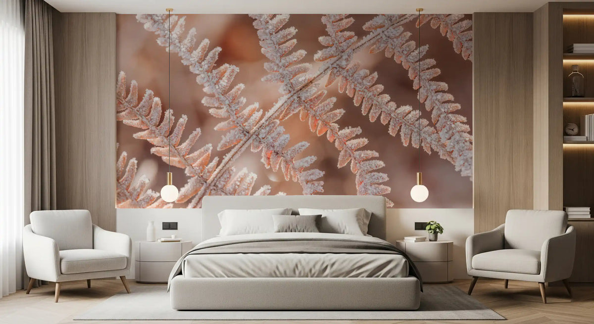 Botanische wandmural met macrotextuur van ijzige varen