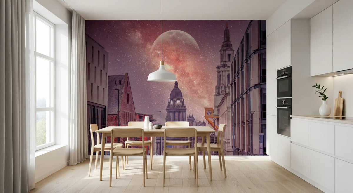 Wandgemälde „Kosmische Stadtlandschaft – architektonische Ansicht“