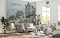 Väggmålning med kulturarvsvy av gotisk stenbro