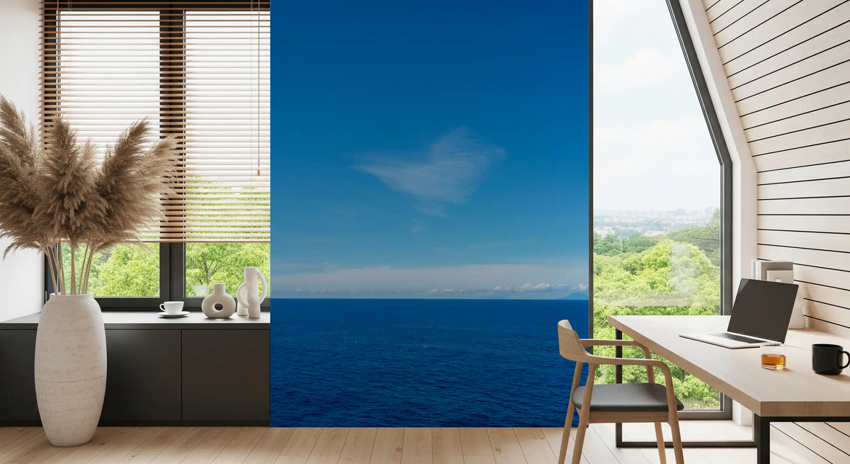 Minimalistisches Wandbild mit azurblauem Himmel und Meerblick