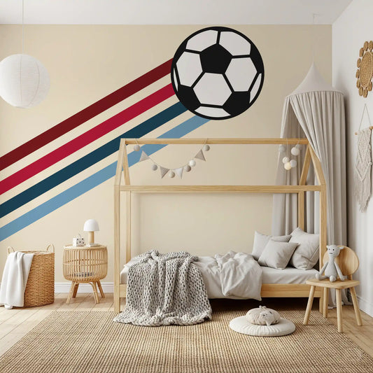 Papier peint panoramique mural minimaliste à rayures rétro sur le thème du football
