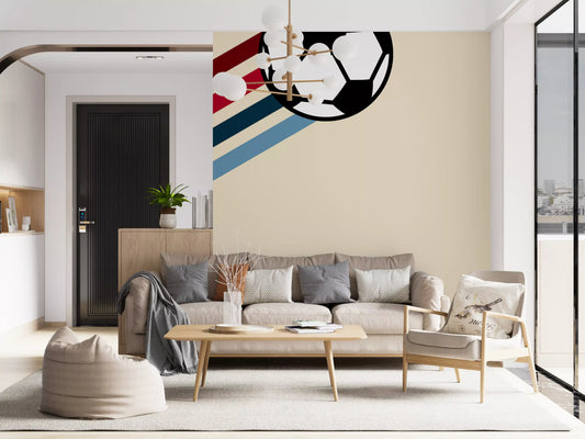 Papier peint panoramique mural minimaliste à rayures rétro sur le thème du football