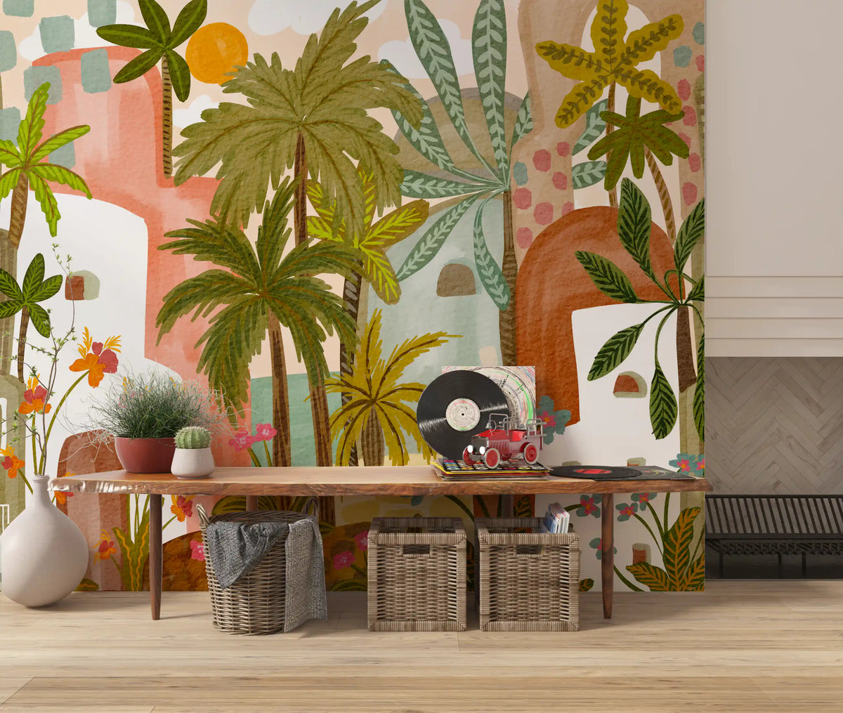 Papier peint panoramique mural Oasis de palmiers méditerranéenne