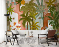 Papier peint panoramique mural Oasis de palmiers méditerranéenne