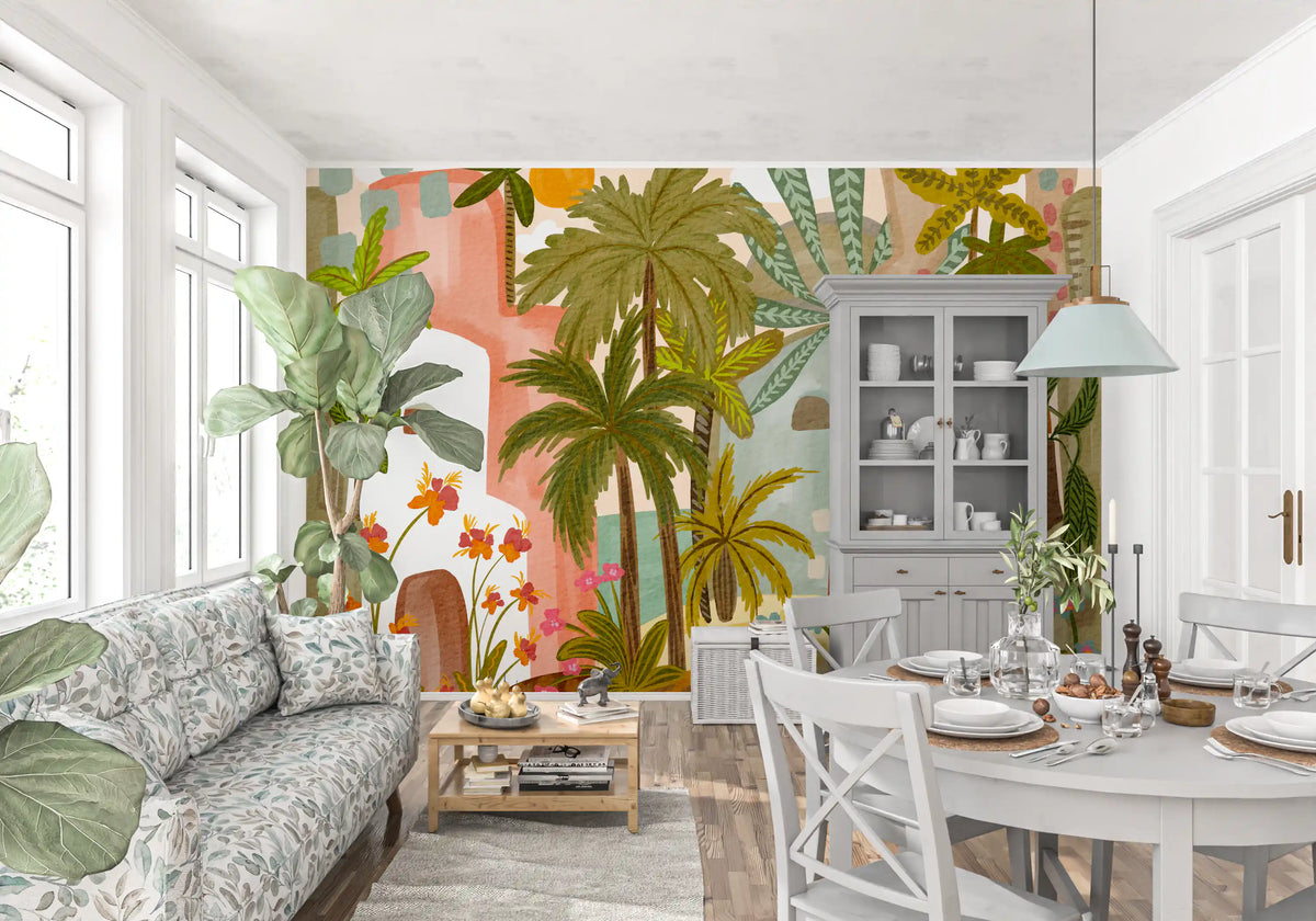 Papier peint panoramique mural Oasis de palmiers méditerranéenne