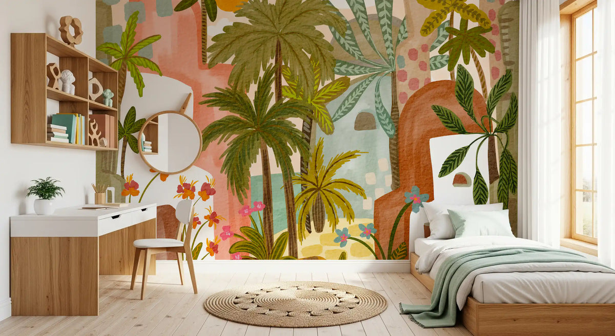 Papier peint panoramique mural Oasis de palmiers méditerranéenne
