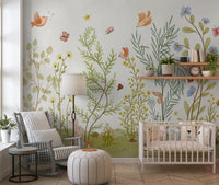 Panorama mural scène botanique de prairie enchantée