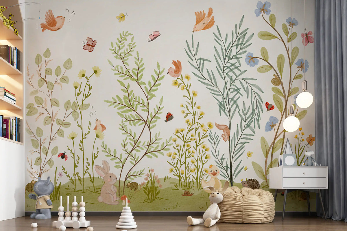 Panorama mural scène botanique de prairie enchantée
