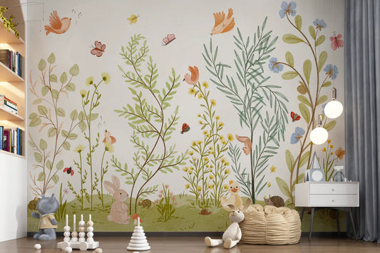 Mural de perete cu scenă botanică de pajiște fermecată