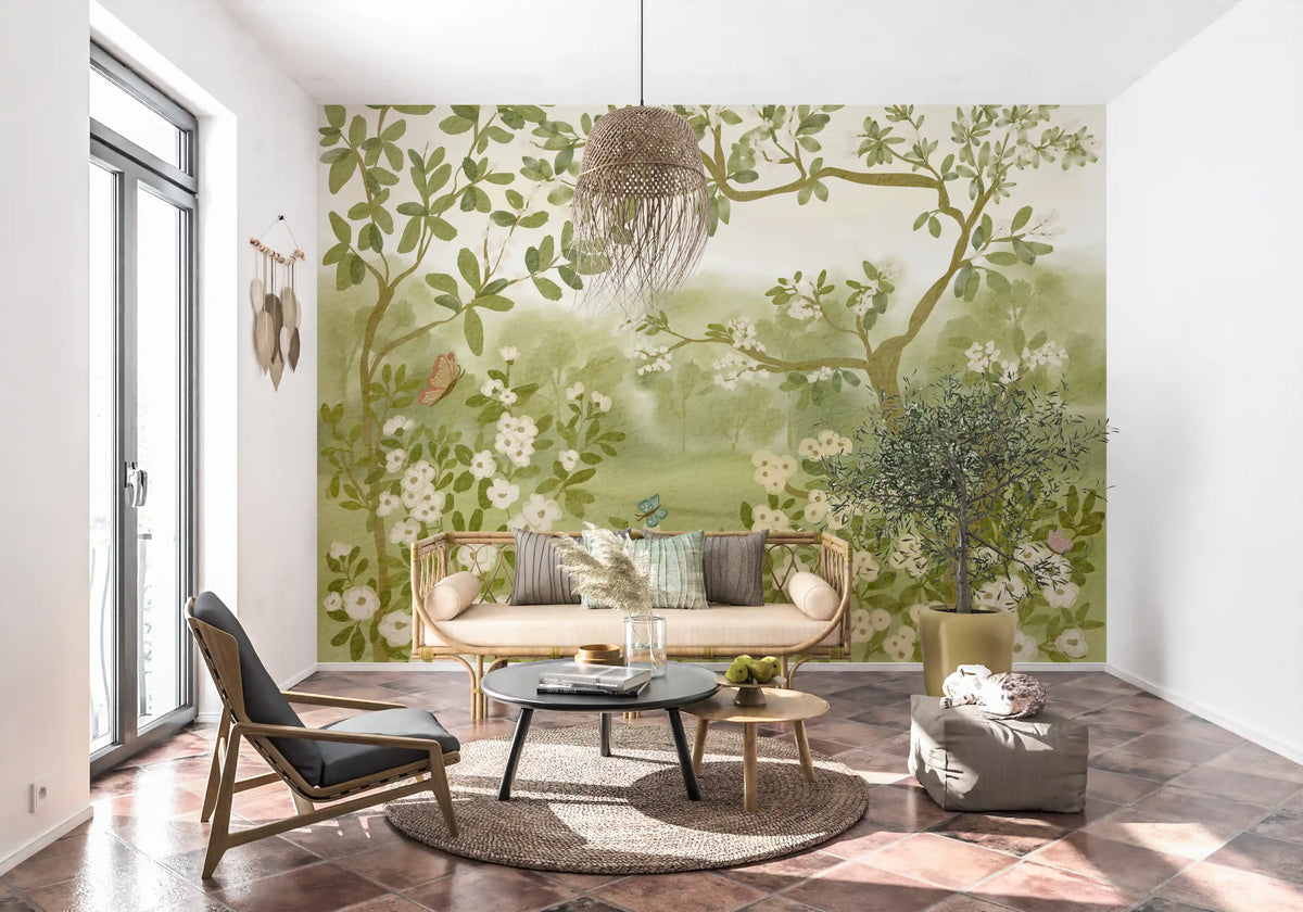 Panorama mural floral de prairie onirique