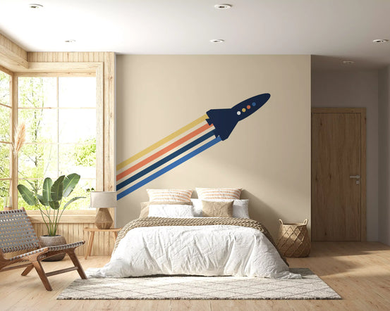 Retro Rocket Blast Off Space Wall Mural