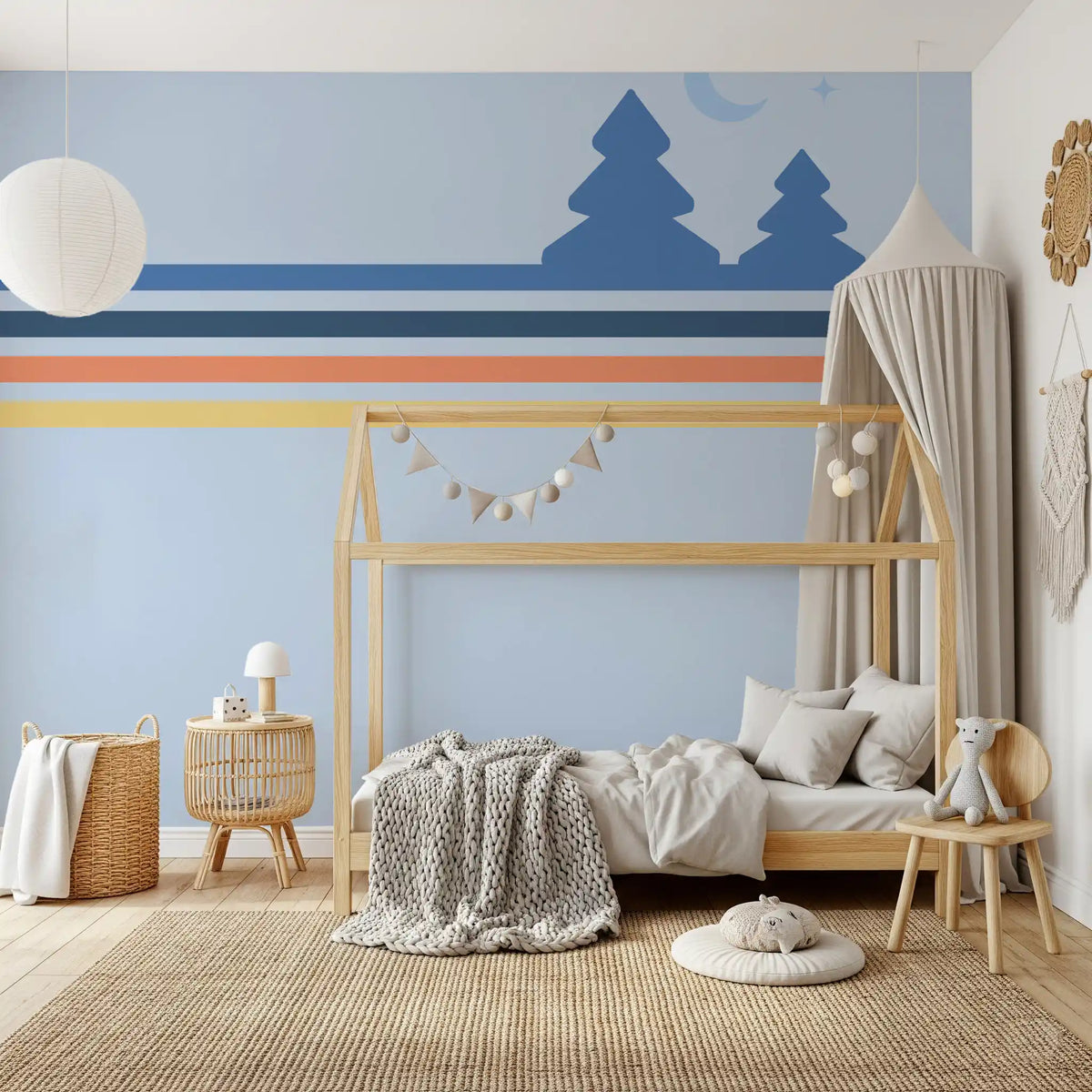 Minimalistisches Wandbild „Nächtlicher Waldhorizont“