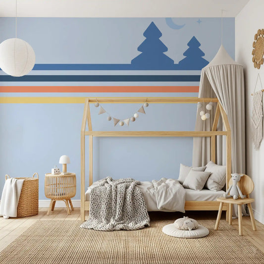 Minimalistisches Wandbild „Nächtlicher Waldhorizont“