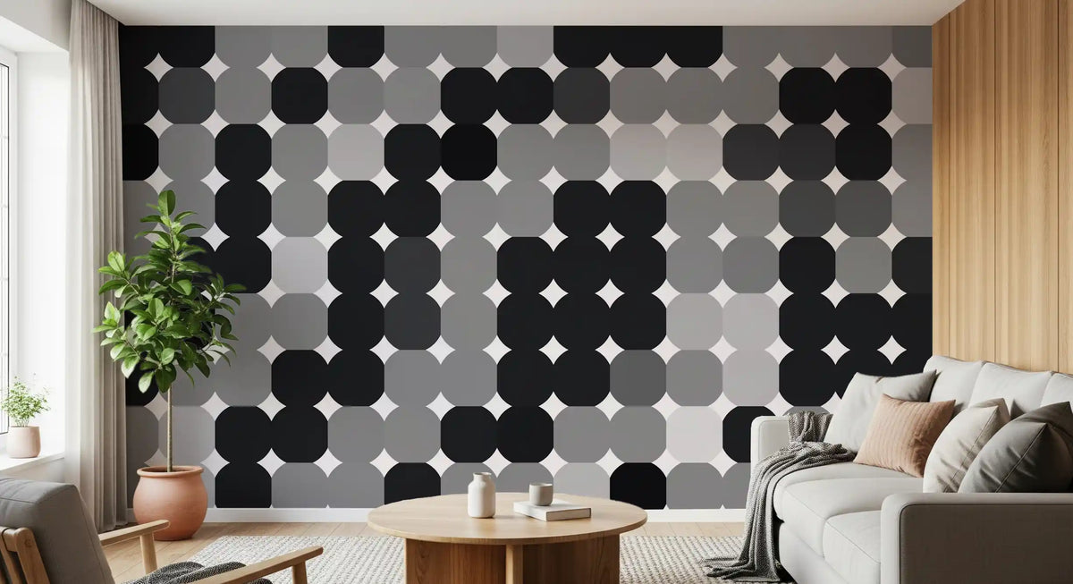 Papier peint panoramique mural à grille de points géométriques monochromes