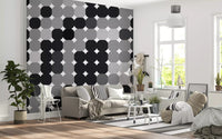 Papier peint panoramique mural à grille de points géométriques monochromes
