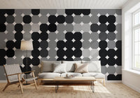 Papier peint panoramique mural à grille de points géométriques monochromes