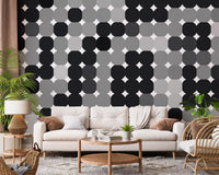 Papier peint panoramique mural à grille de points géométriques monochromes