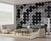 Papier peint panoramique mural à grille de points géométriques monochromes