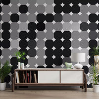 Papier peint panoramique mural à grille de points géométriques monochromes