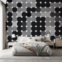 Papier peint panoramique mural à grille de points géométriques monochromes