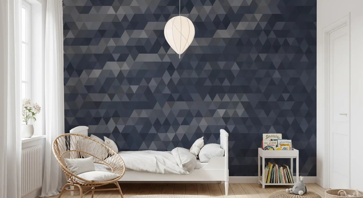 Abstrakt vægmaleri med skiferfarvet trianguleret tekstur