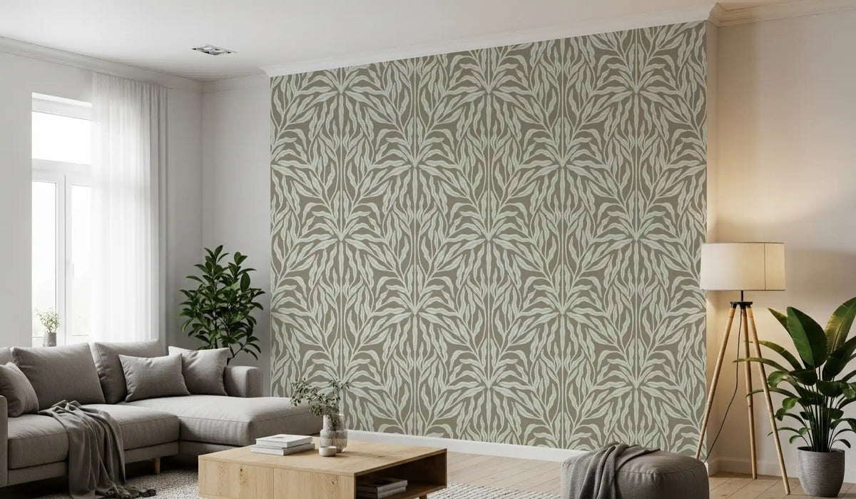 Neutrale botanische Blattsymmetrie-Tapete