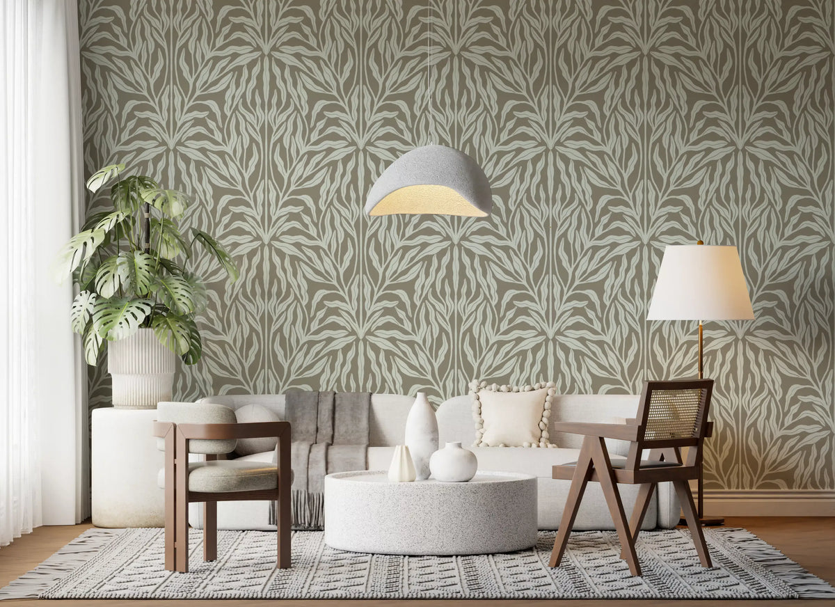 Neutrale botanische Blattsymmetrie-Tapete