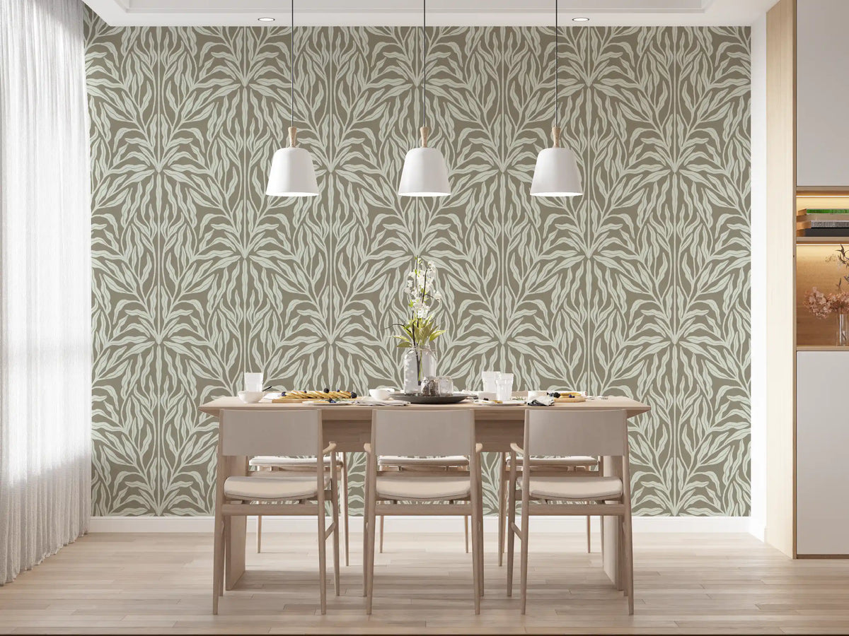 Neutrale botanische Blattsymmetrie-Tapete