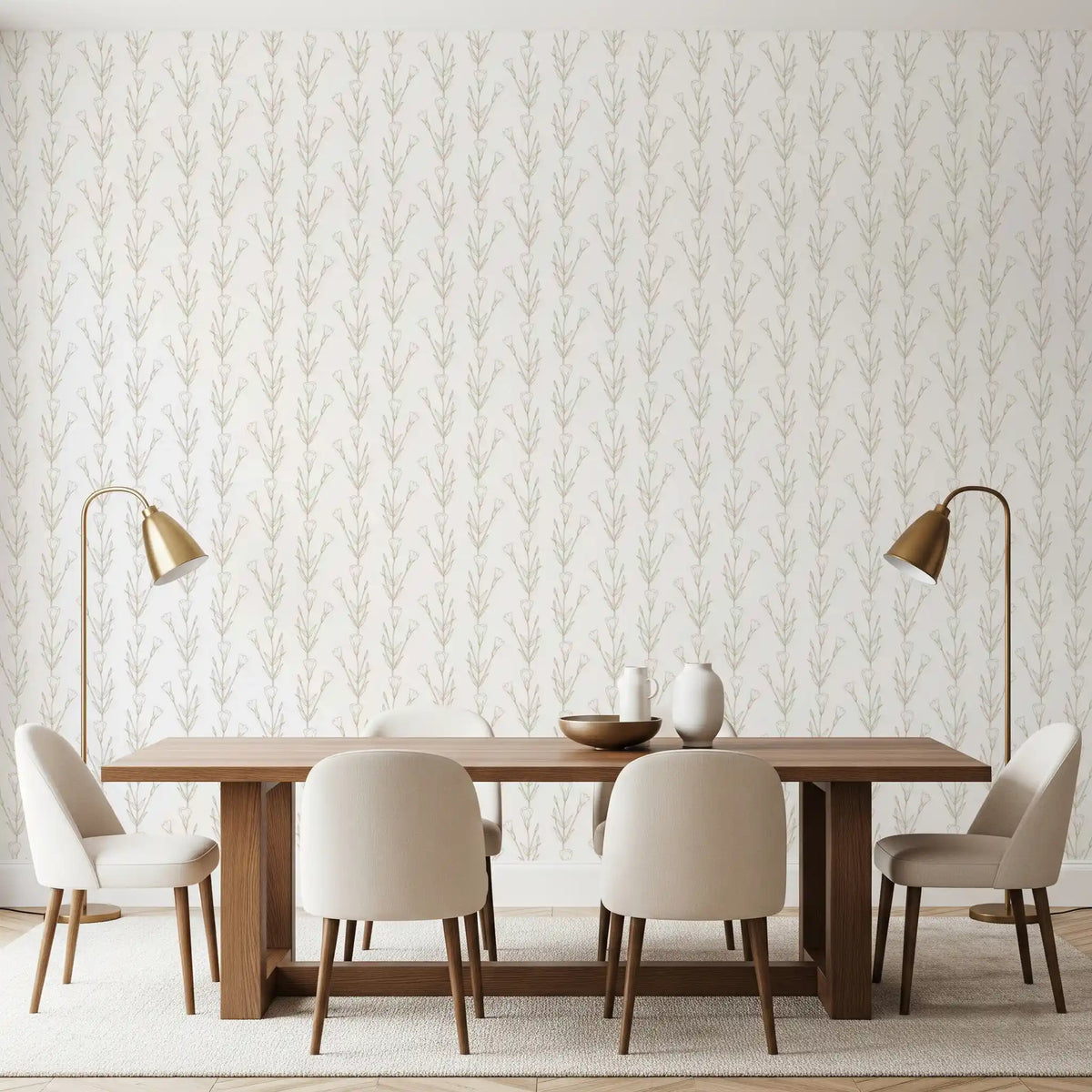 Minimalistinen kasviaiheinen viivapiirrostapetti