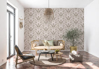Botanische Damasttapete in Creme und Beige