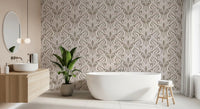 Botanische Damasttapete in Creme und Beige