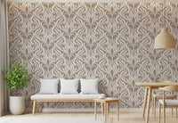 Botanische Damasttapete in Creme und Beige