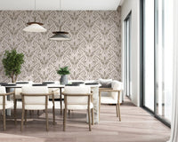 Botanische Damasttapete in Creme und Beige