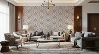 Botanische Damasttapete in Creme und Beige