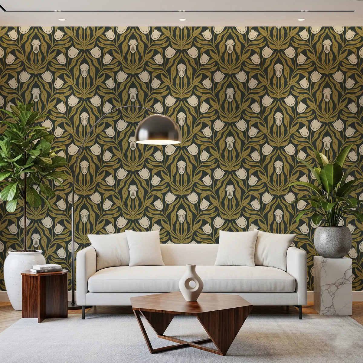 Papier peint à motif botanique de tulipes Art nouveau⁠