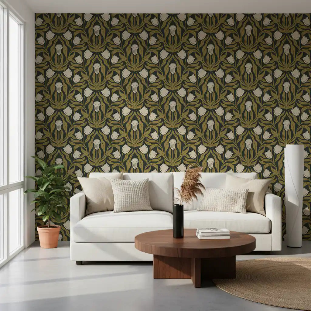 Papier peint à motif botanique de tulipes Art nouveau⁠