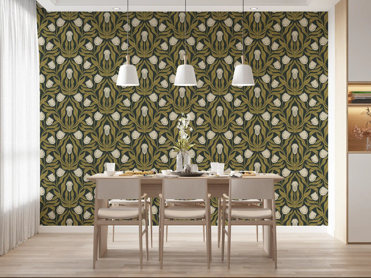 Papier peint à motif botanique de tulipes Art nouveau⁠
