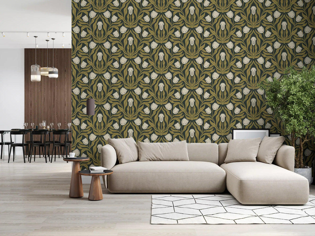 Papier peint à motif botanique de tulipes Art nouveau⁠