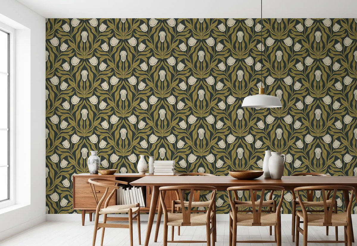 Papier peint à motif botanique de tulipes Art nouveau⁠