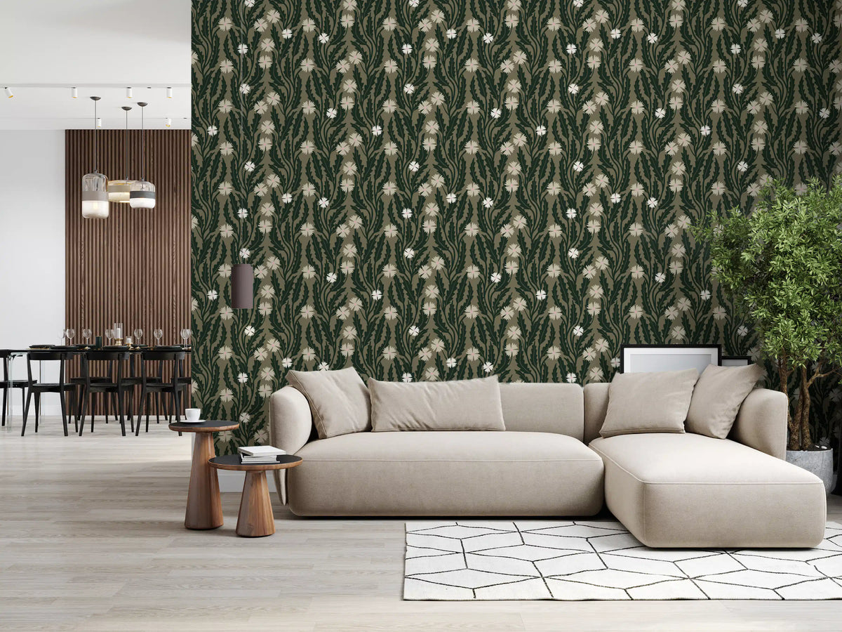 Botanische Illustration einer Waldwiese als Tapete