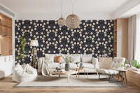 Minimalistische Tapete mit floraler Symmetrie in Anthrazit
