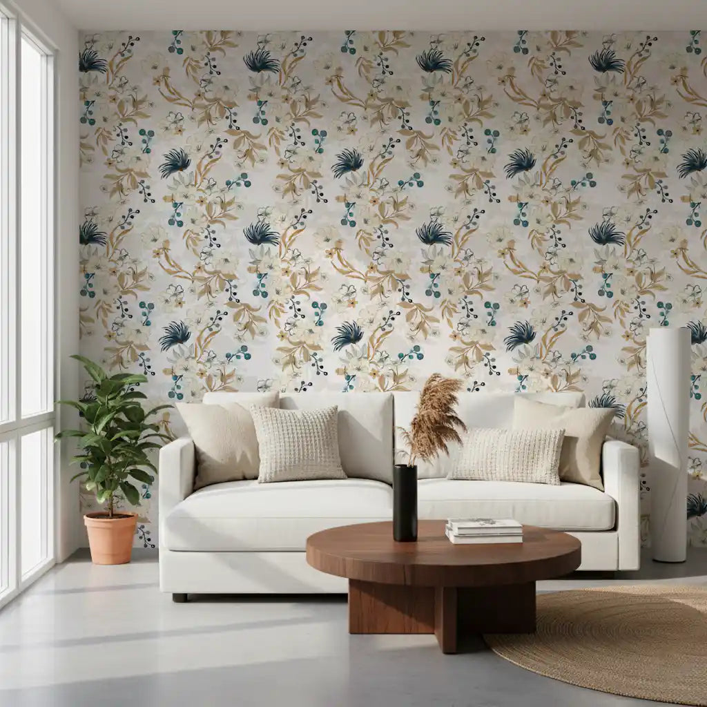 Tapete mit gedämpftem floralen botanischen Muster