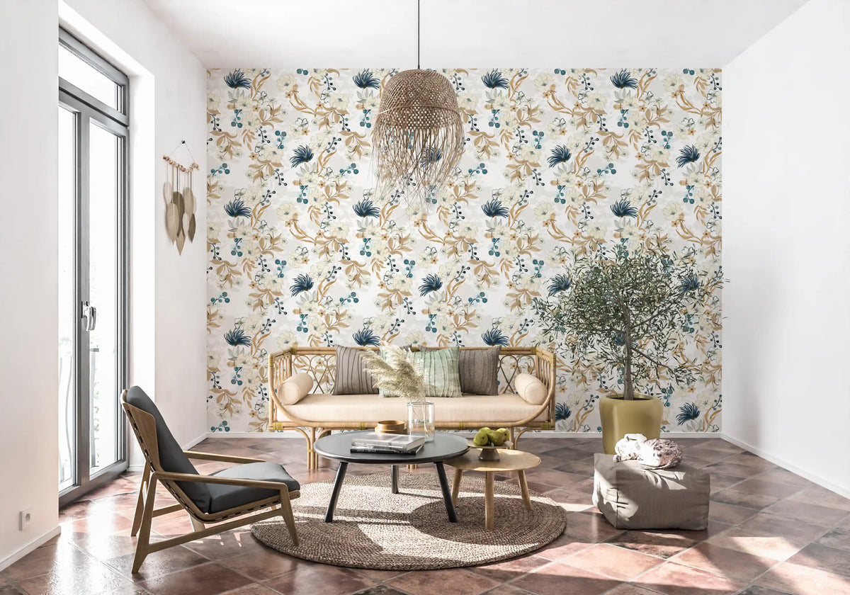 Tapete mit gedämpftem floralen botanischen Muster